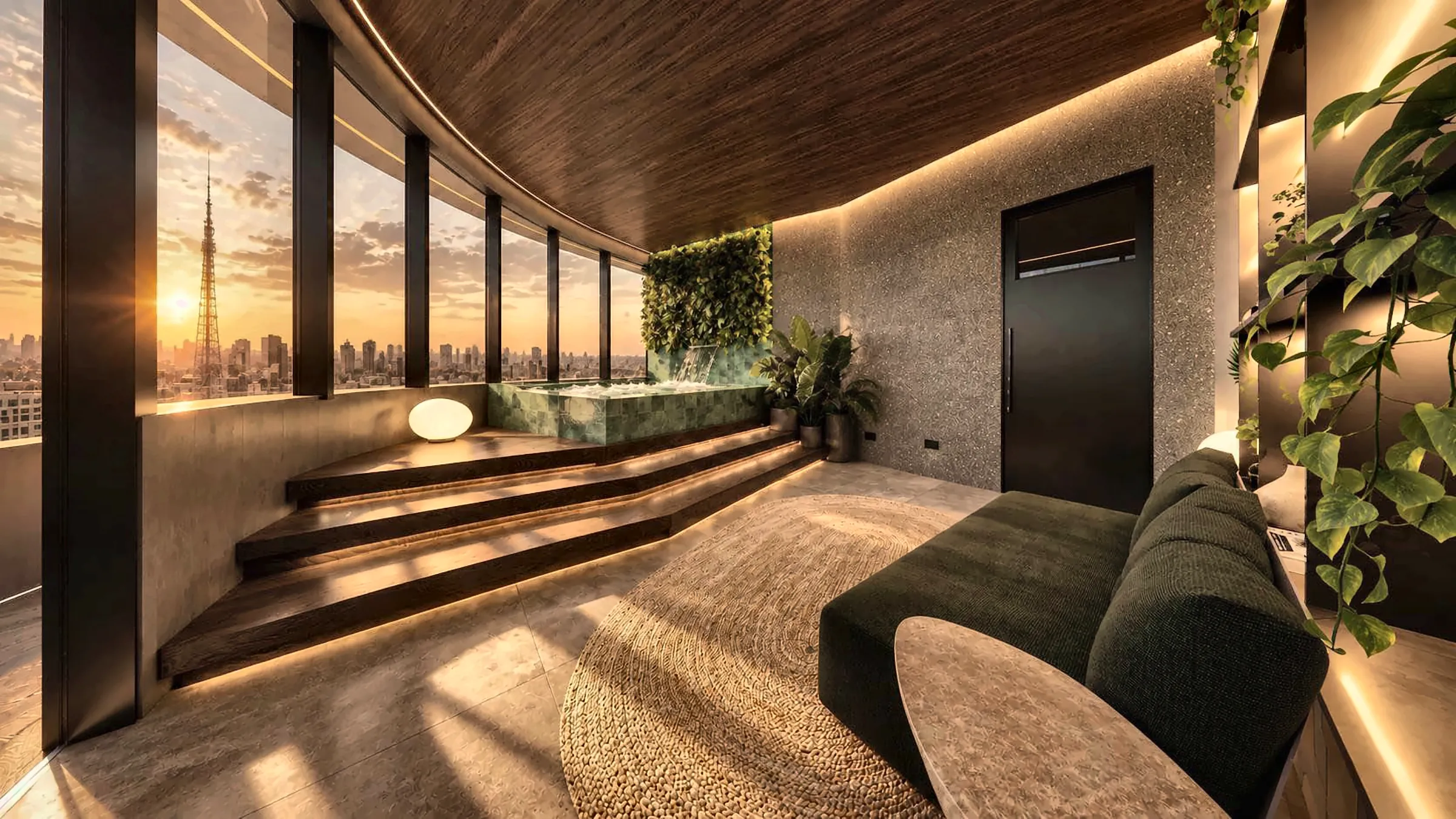 Spa com banheira e vista panorâmica